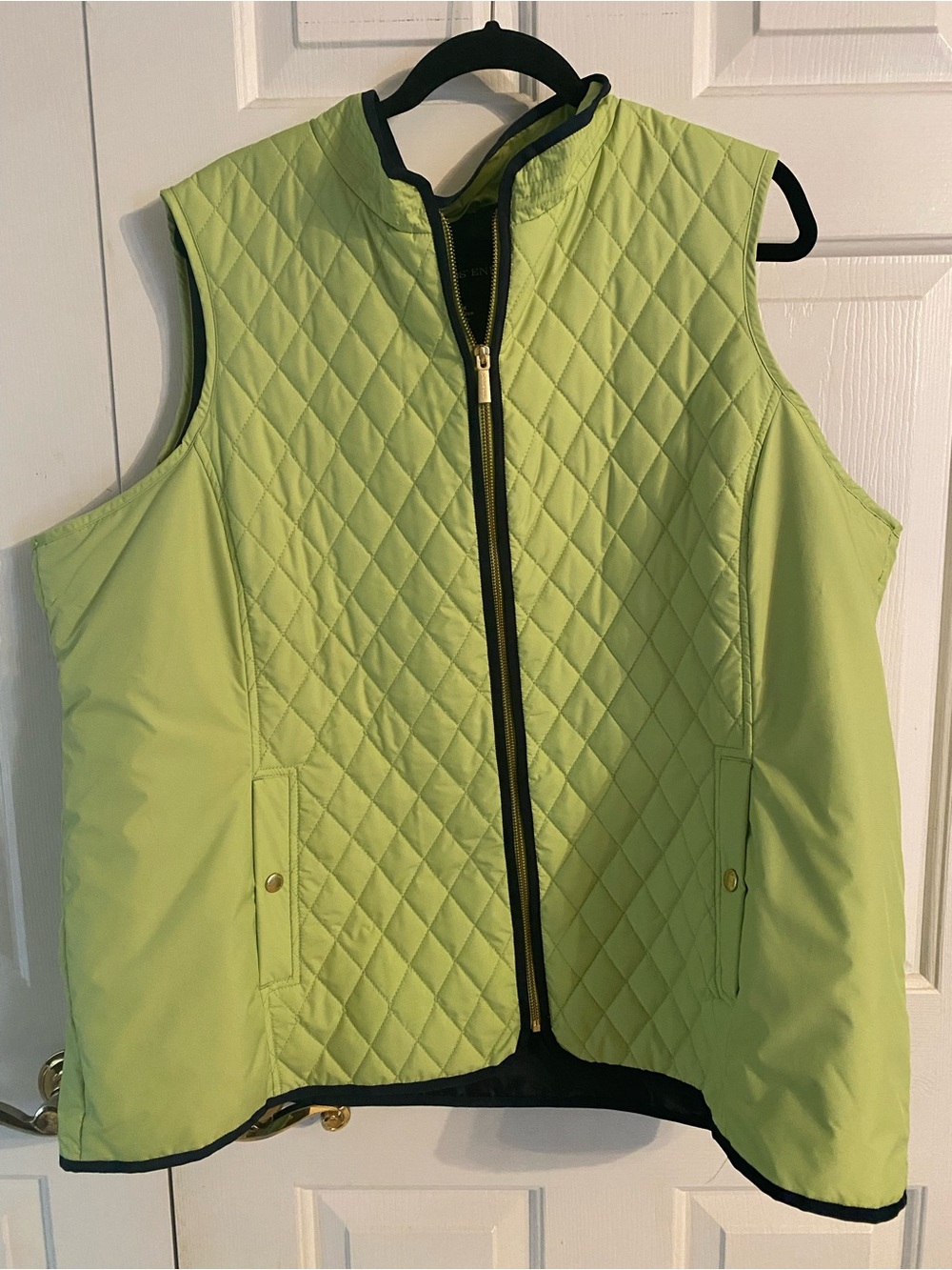 Land’s End Quilted Thin Sleeveless Zip-Front Vest in Lime Green -3X
